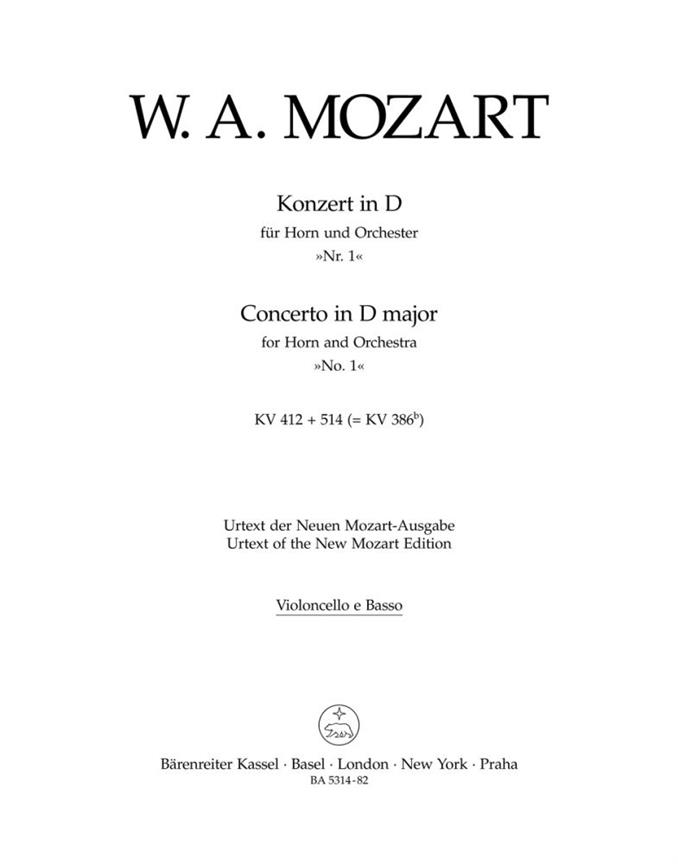 Horn Concerto No.1 D major, KV.412 + 514 (386b) (Cello / Double bass)