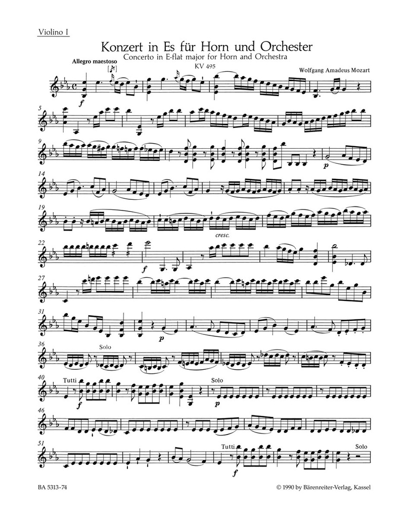 Horn Concerto No.4 Es major, KV.495 (Violin 1)