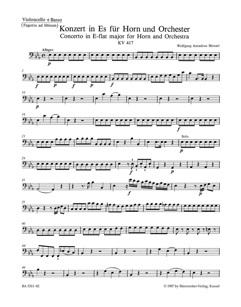 Horn Concerto No.2 Es major, KV.417 (Cello / Double bass)