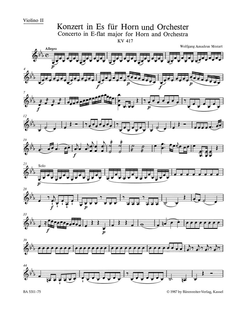 Horn Concerto No.2 Es major, KV.417 (Violin 2)