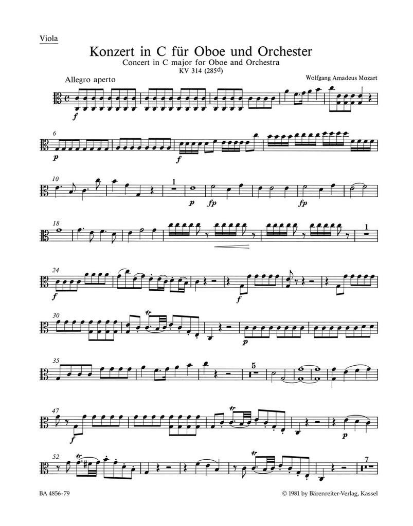 Concerto C major, KV.314 (285d) (Viola)