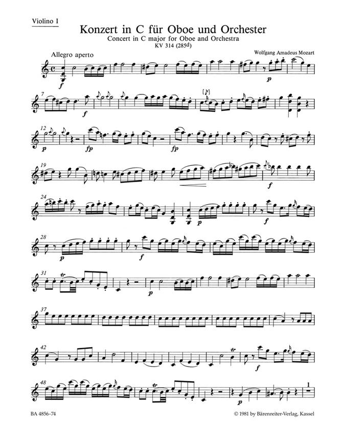 Concerto C major, KV.314 (285d) (Violin 1)
