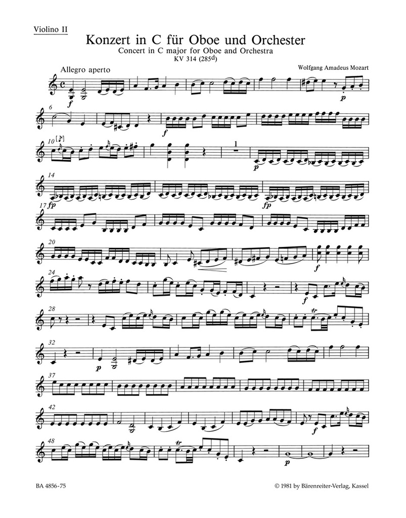 Concerto C major, KV.314 (285d) (Violin 2)