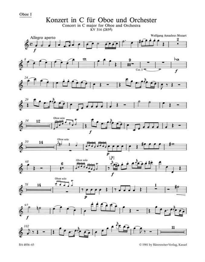 Concerto C major, KV.314 (285d) (Wind parts, Urtext edition)