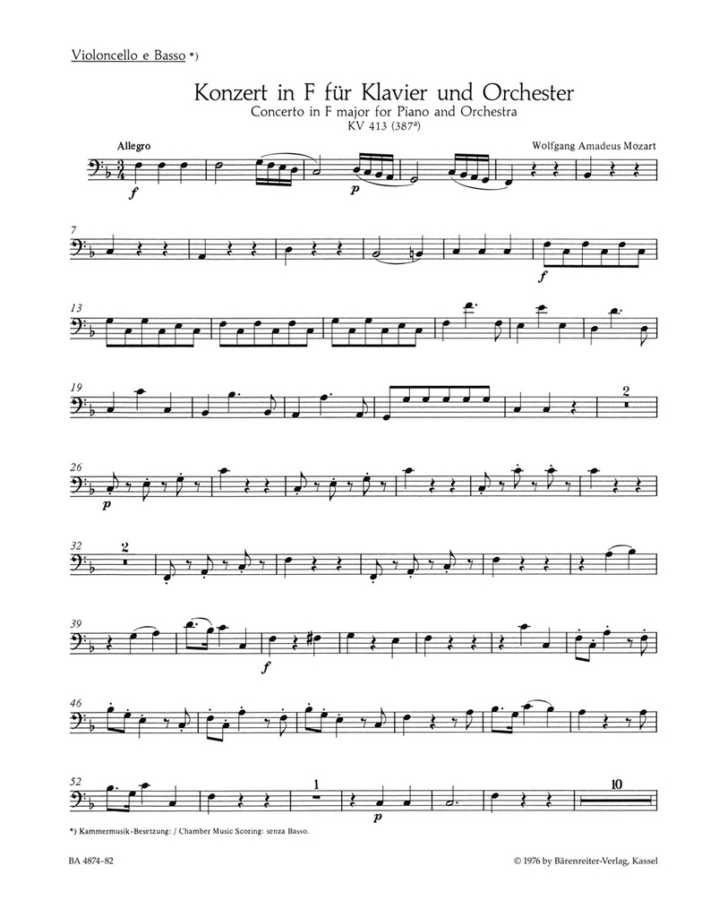 Concerto No.11 A major, KV.413(387a) (Cello / Double bass)