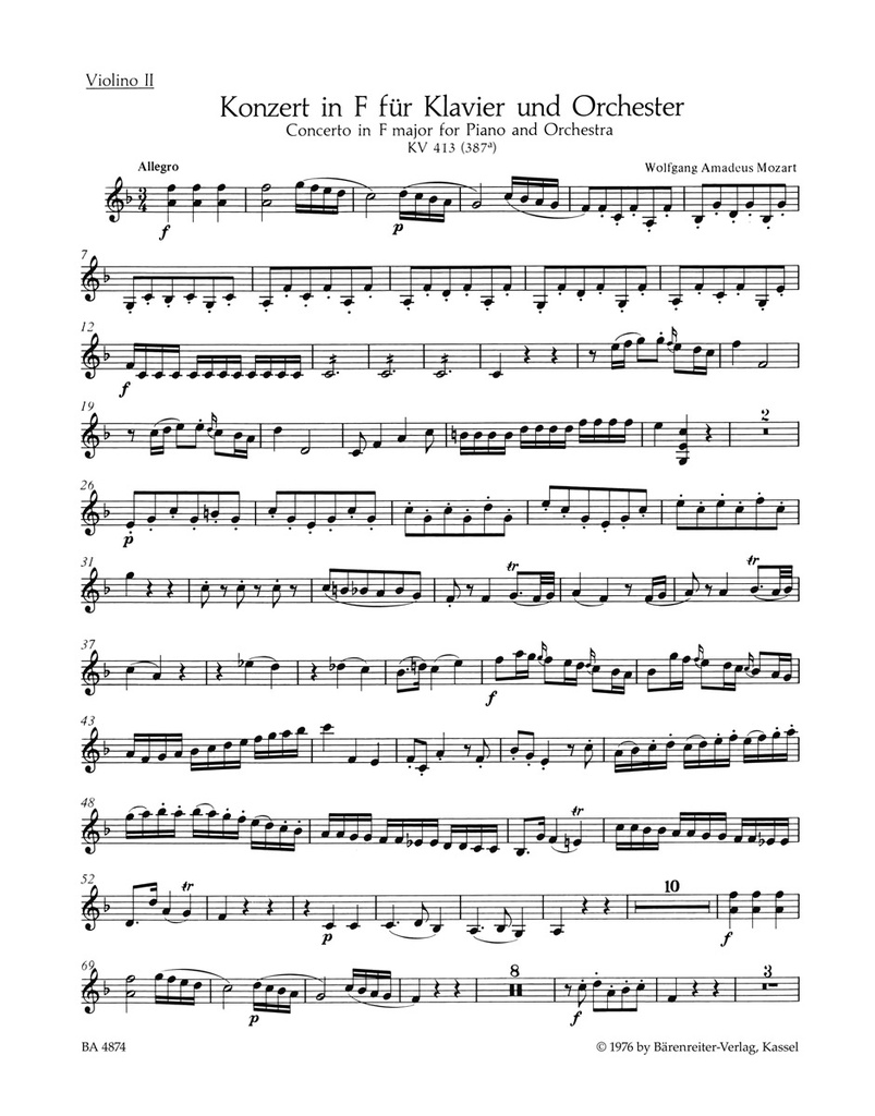 Concerto No.11 A major, KV.413(387a) (Violin 2)