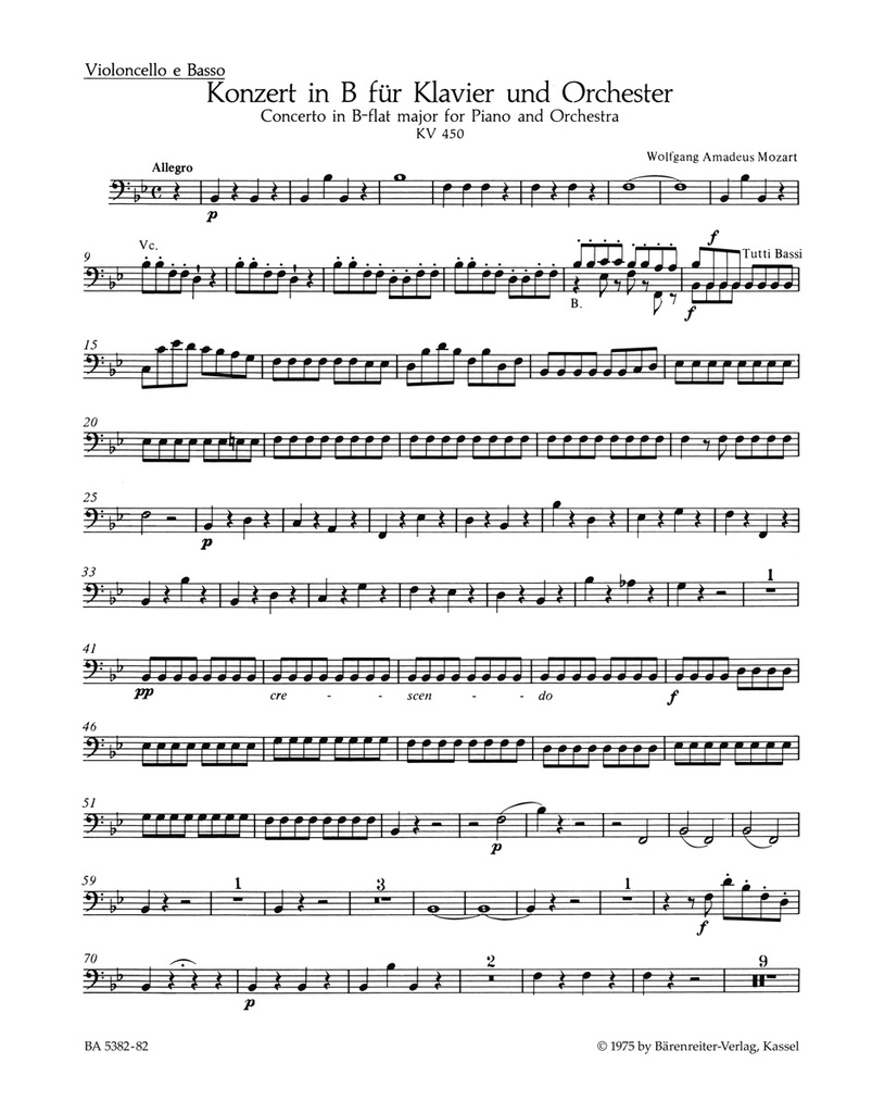 Concerto for Piano and Orchestra No.15 B-flat major, KV.450 (Cello / Double bass)