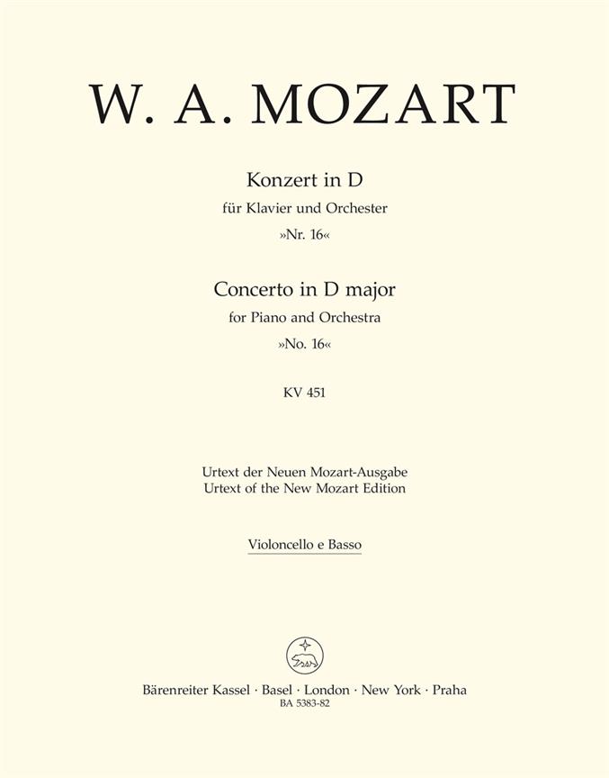 Concerto for Piano and Orchestra No.16 D major, KV.451 (Cello / Double bass)