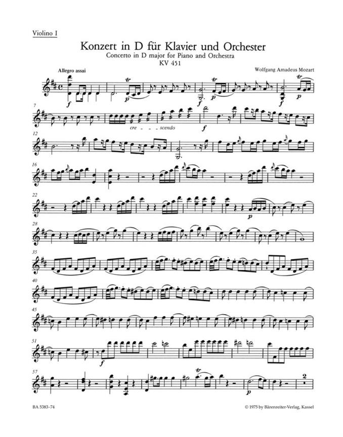 Concerto for Piano and Orchestra No.16 D major, KV.451 (Violin 1)