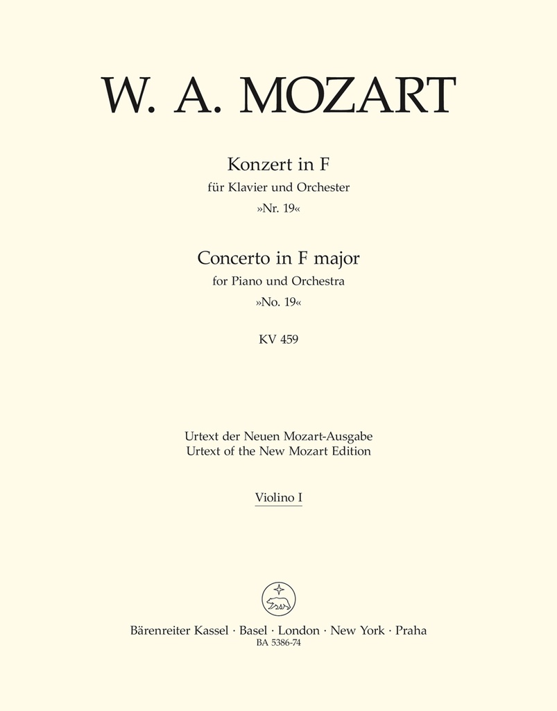 Concerto for Piano and Orchestra No.19 F major, KV.459 (Violin 1)