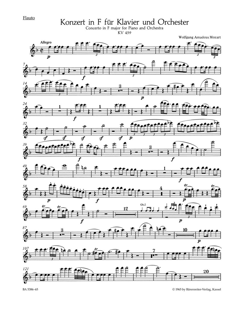 Concerto for Piano and Orchestra No.19 F major, KV.459 (Wind parts, Urtext edition)