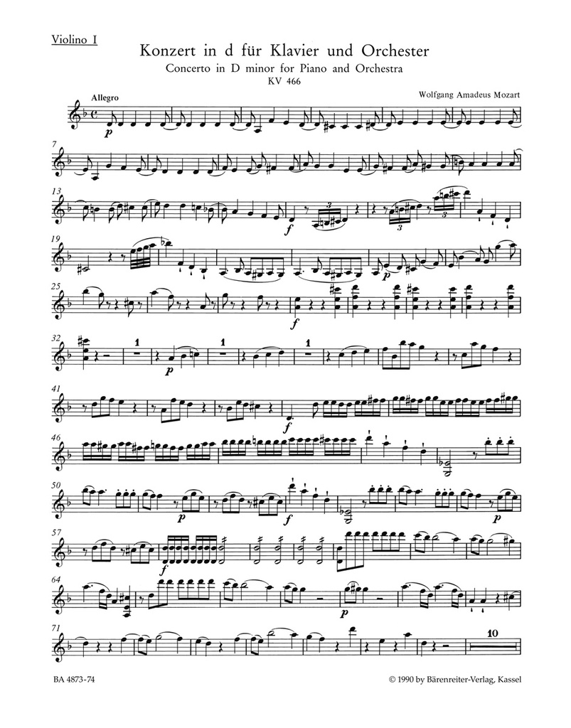 Concerto No.20 D minor, KV.466 (Violin 1)