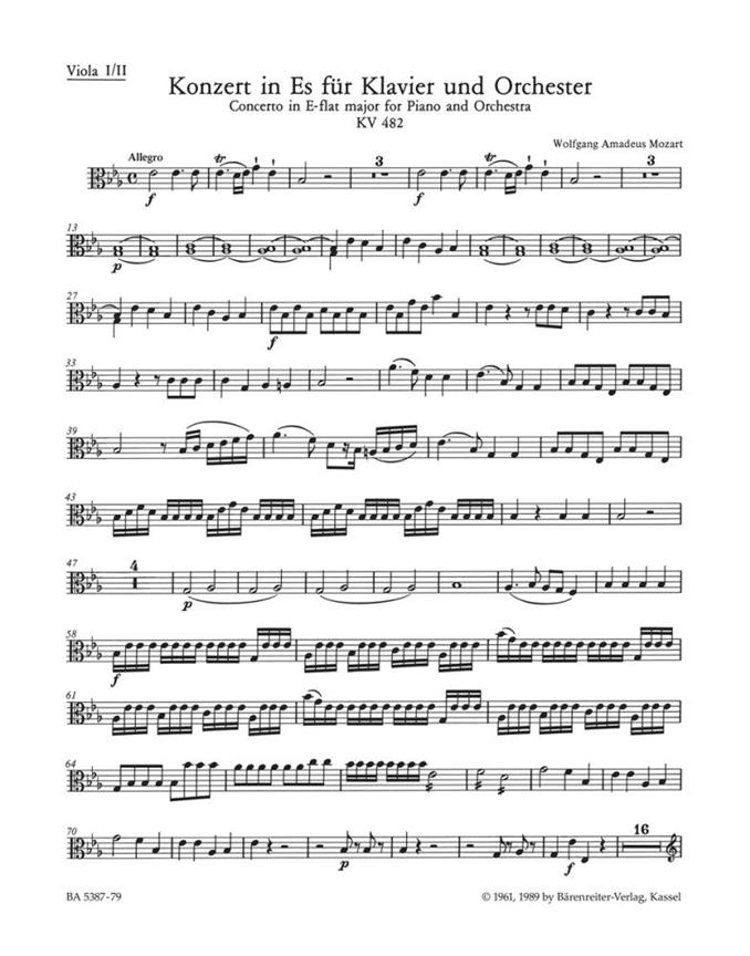 Concerto for Piano and Orchestra No.22 E-flat major, KV.482 (Viola parts)