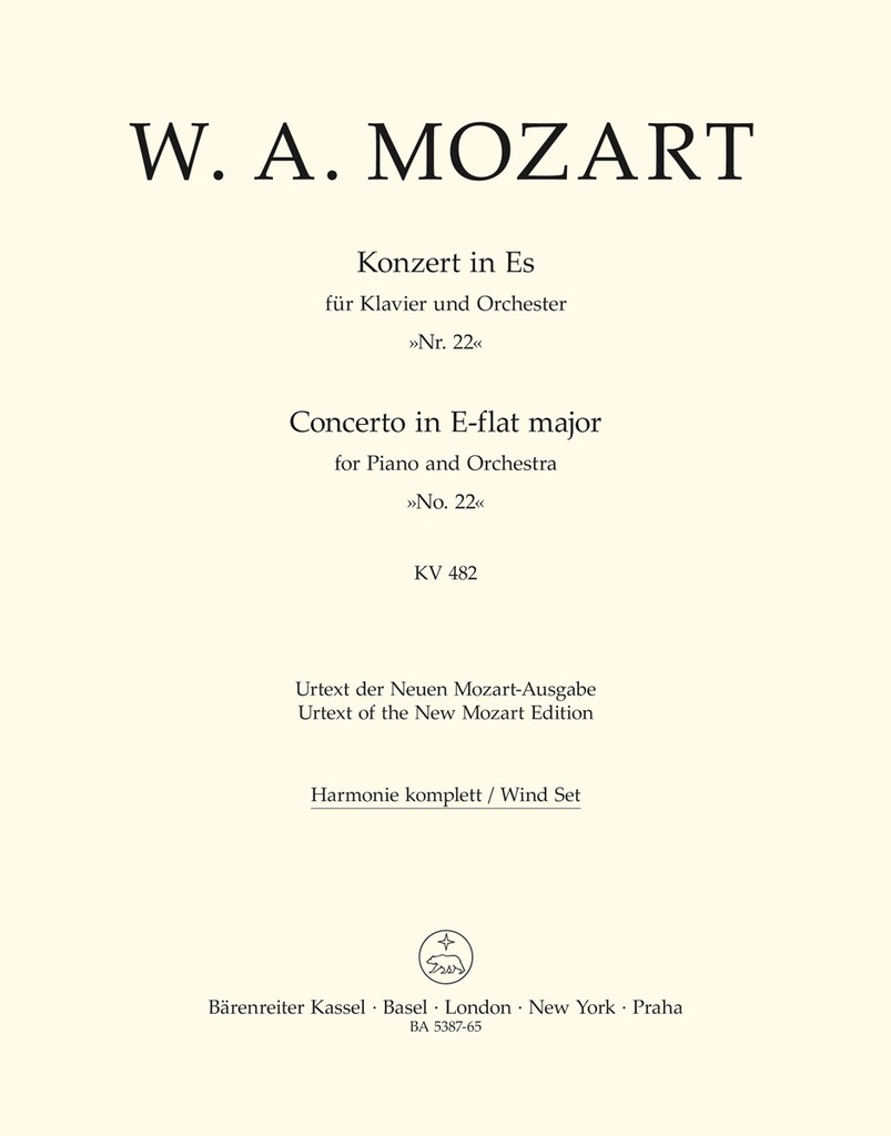 Concerto for Piano and Orchestra No.22 E-flat major, KV.482 (Wind parts, Urtext edition)