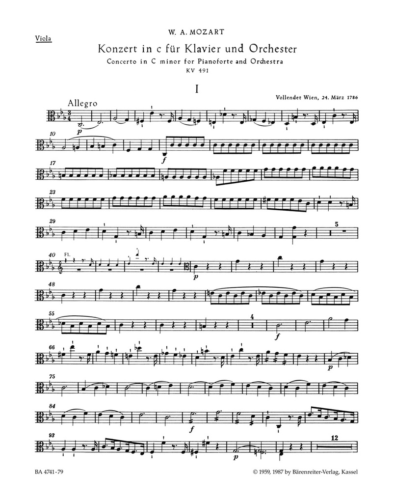 Concerto No.24 C minor, KV.491 (Viola)