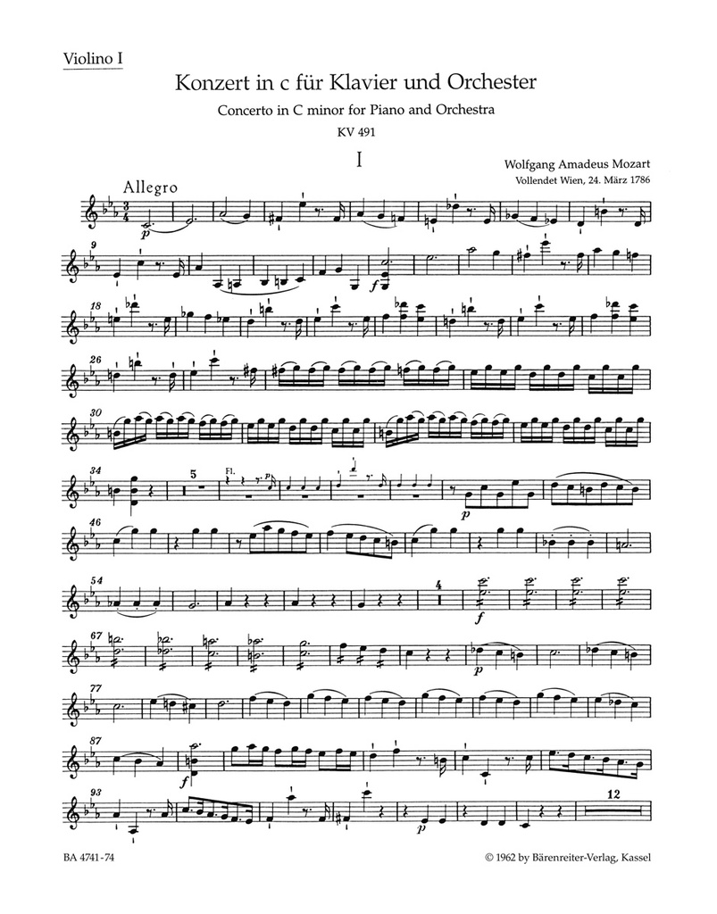 Concerto No.24 C minor, KV.491 (Violin 1)