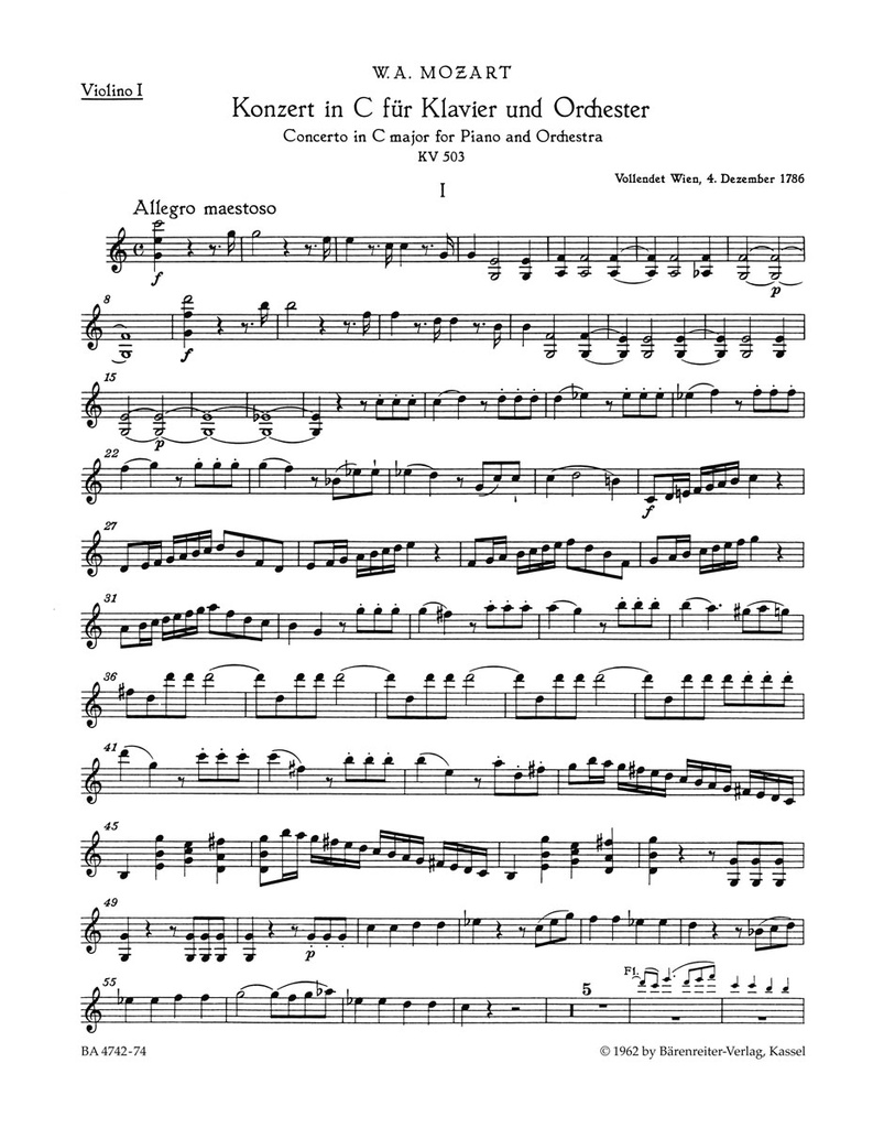 Concerto No.25 C major, KV.503 (Violin 1)