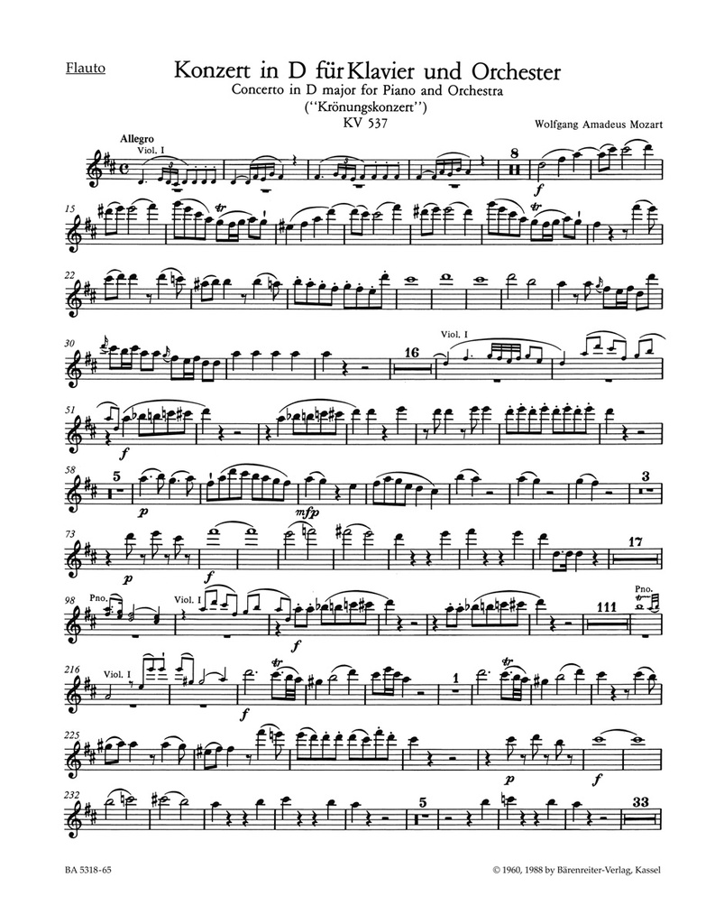 Concerto for Piano and Orchestra No.26 D major, KV.537 'Coronation Concerto' (Wind parts, Urtext edition)