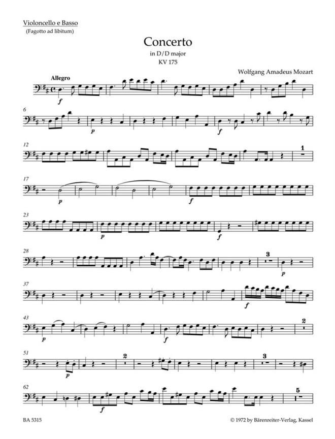 Concerto for Piano and Orchestra No.5 D major, KV.175,, KV.382 Rondo (Cello / Double bass)