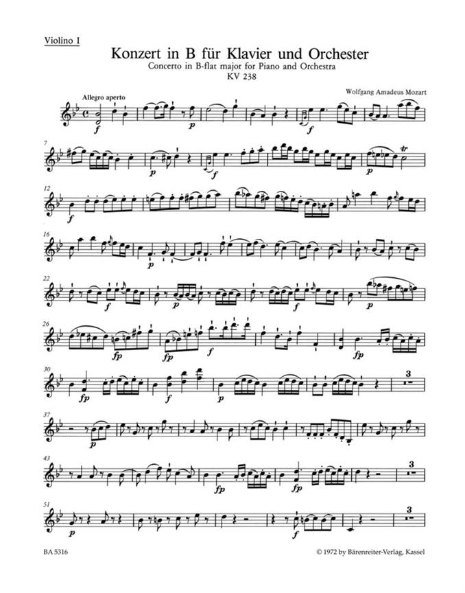 Concerto for Piano and Orchestra No.6 B-flat major, KV.238 (Violin 1)