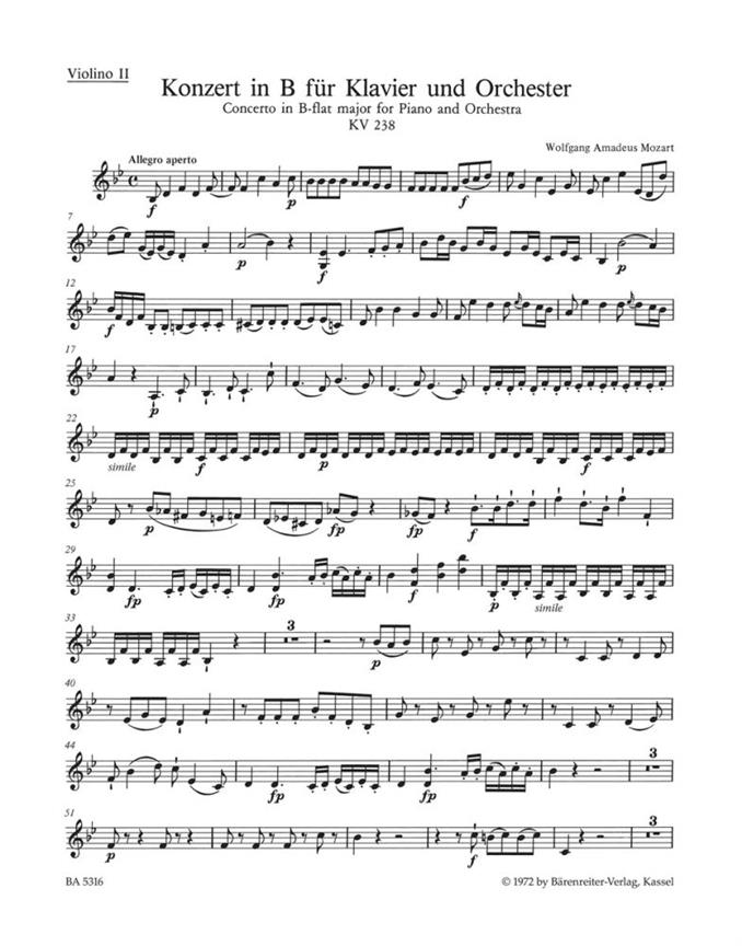 Concerto for Piano and Orchestra No.6 B-flat major, KV.238 (Violin 2)