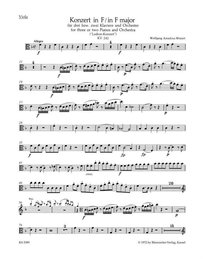 Concerto for three or Two Pianos and Orchestra No.7 F major, KV.242 'Lodron Concerto' (Viola)