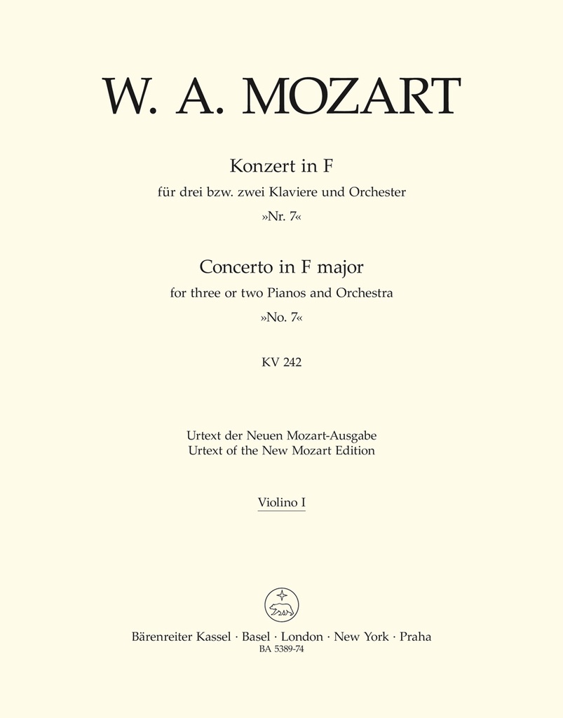 Concerto for three or Two Pianos and Orchestra No.7 F major, KV.242 'Lodron Concerto' (Violin 1)