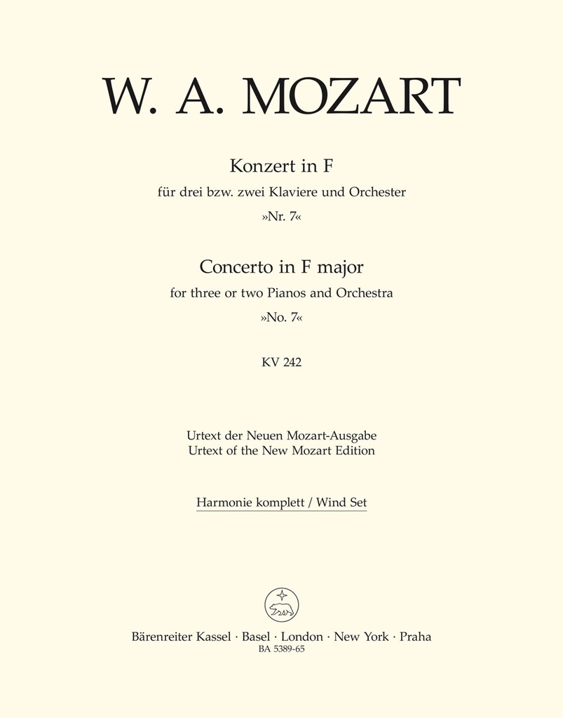 Concerto for three or Two Pianos and Orchestra No.7 F major, KV.242 'Lodron Concerto' (Wind parts, Urtext edition)