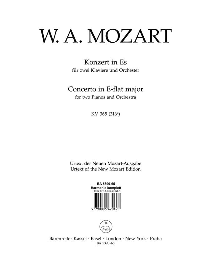 Concerto for two Pianos and Orchestra No.10 E-flat major, KV.365 (316a) (Wind parts, Urtext edition)