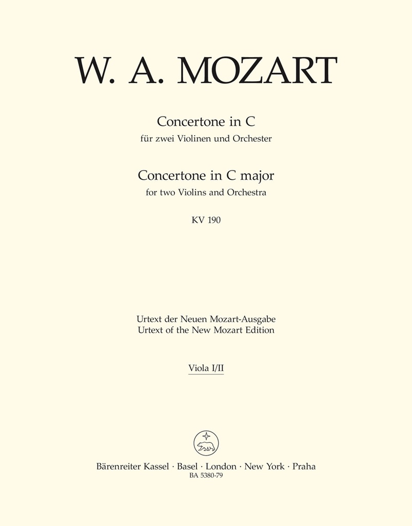 Concertone for two Violins and Orchestra C major, KV.190 (Viola parts)