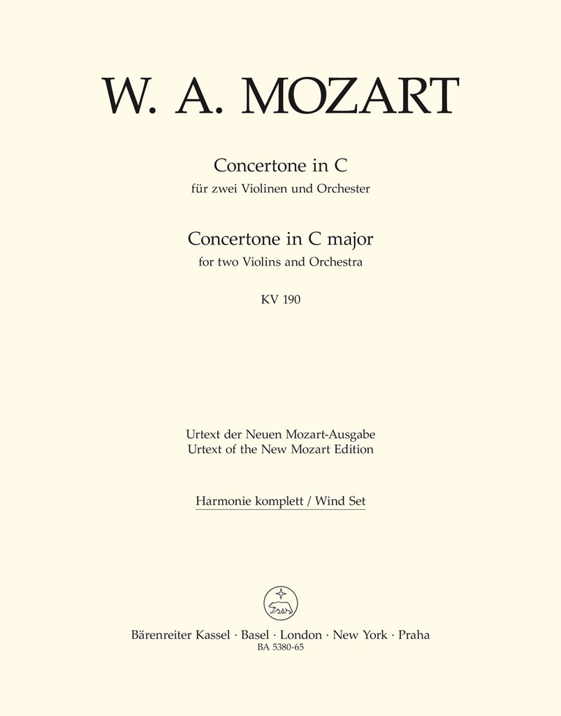 Concertone for two Violins and Orchestra C major, KV.190 (Wind parts, Urtext edition)