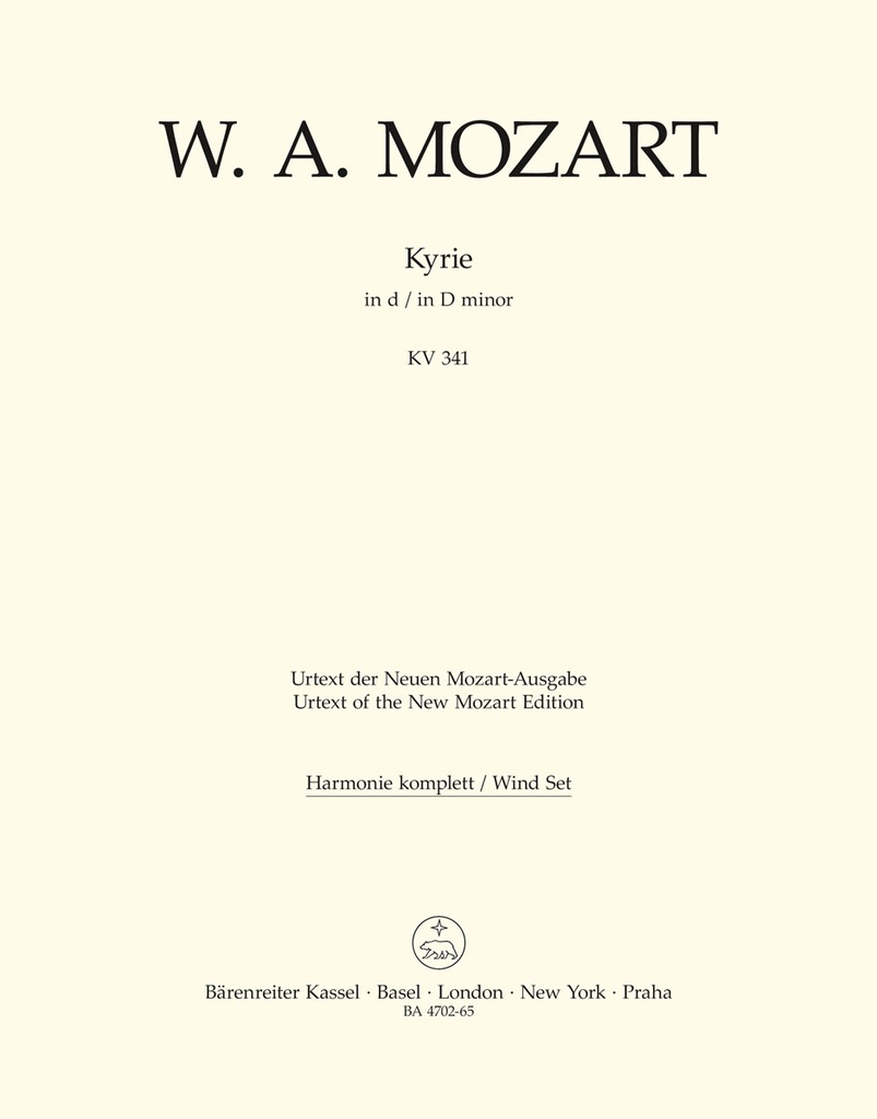 Kyrie D minor, KV.341 (368a) (Wind parts, Urtext edition)