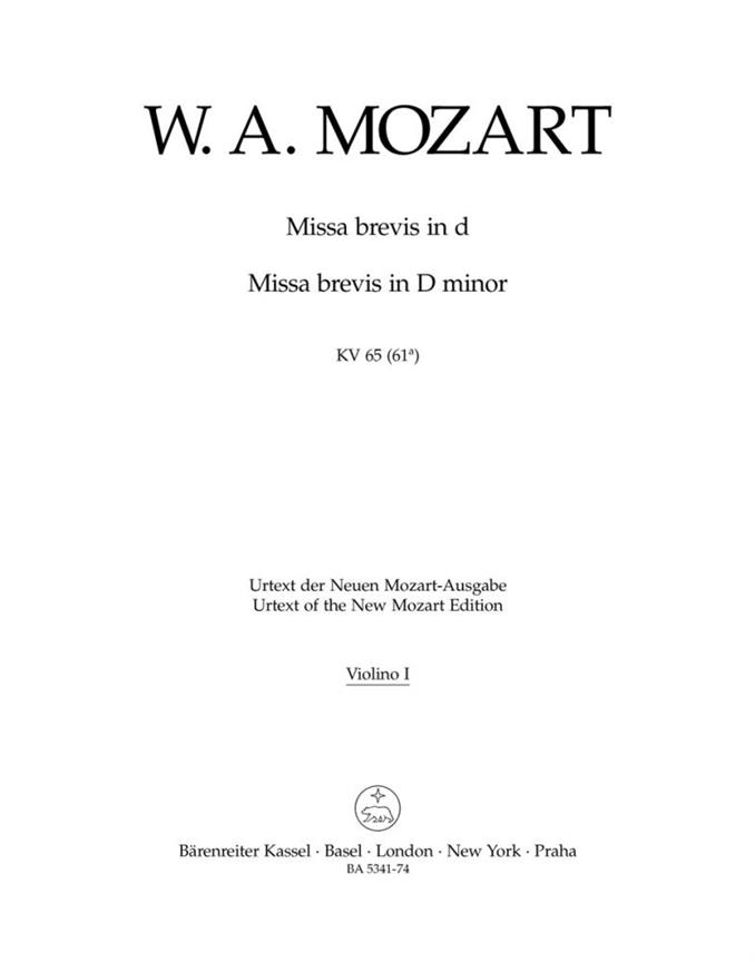 Missa brevis D minor, KV.65 (61a) (Violin 1)