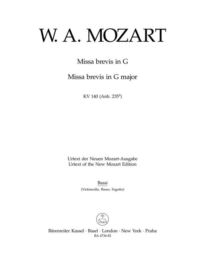 Missa brevis G major, KV.140 (235d) (Cello / Double bass)