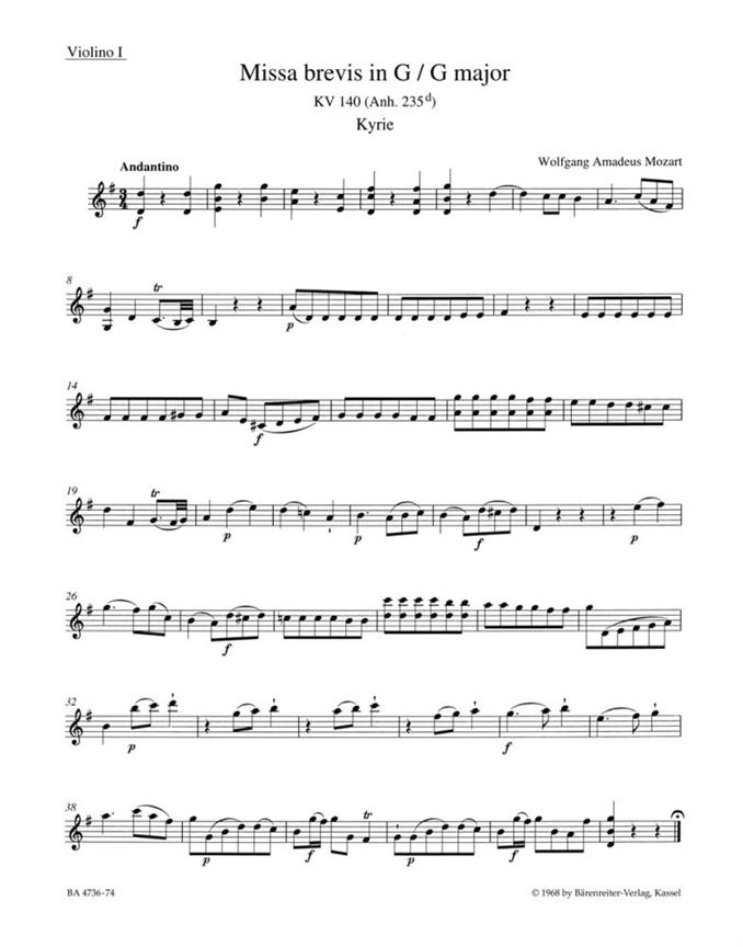 Missa brevis G major, KV.140 (235d) (Violin 1)