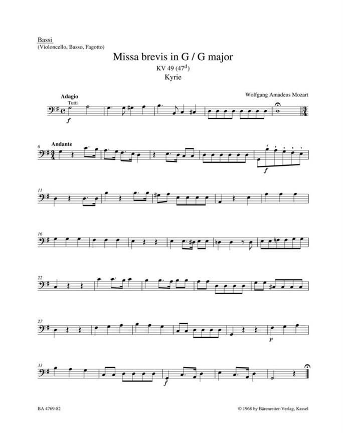 Missa brevis G major, KV.49 (47d) (Cello / Double bass)