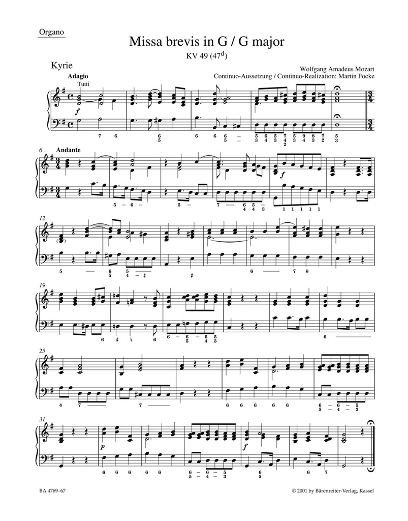 Missa brevis G major, KV.49 (47d) (Organ)