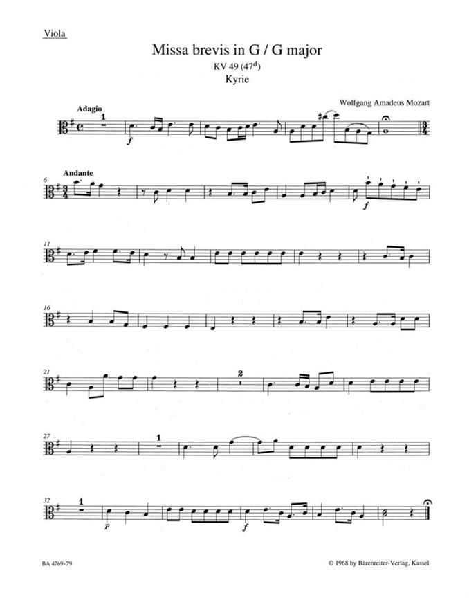 Missa brevis G major, KV.49 (47d) (Viola)