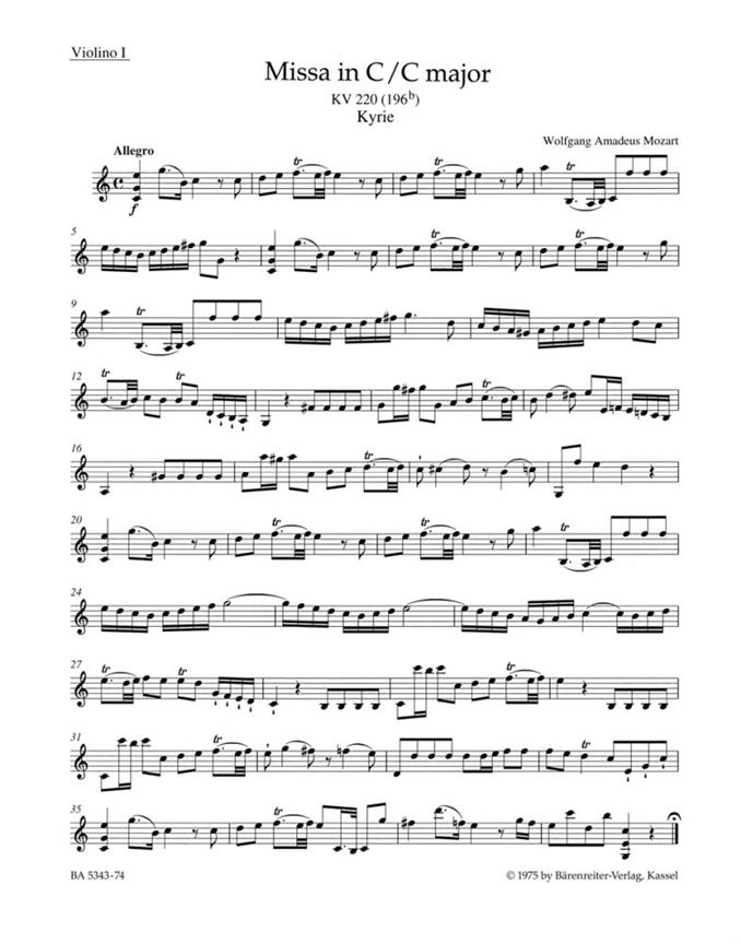 Missa C major, KV.220 (196b) 'Sparrow Mass' (Violin 1)