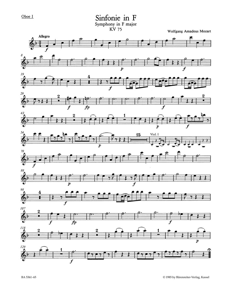 Symphony F major, KV.75 (Wind parts, Urtext edition)