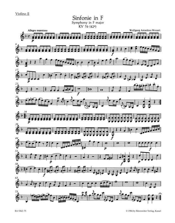 Symphony F major, KV.76(42a) (Violin 2)