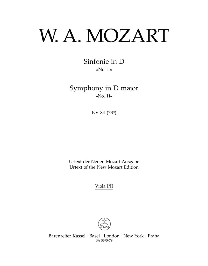 Symphony No.11 D major, KV.84 (73Q) (Viola parts)