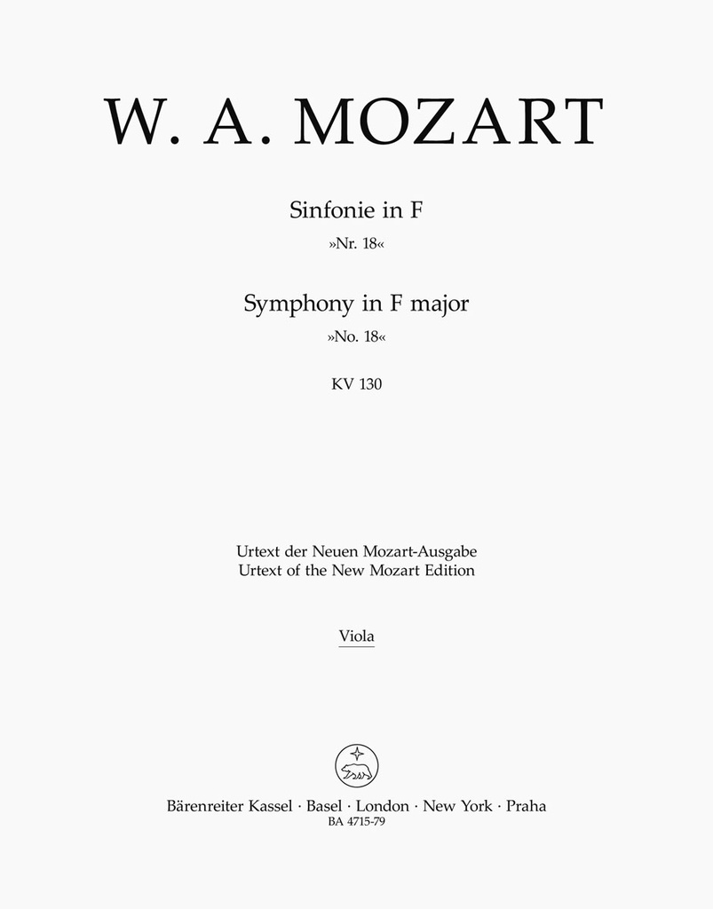 Symphony No.18 F major, KV.130 (Viola)