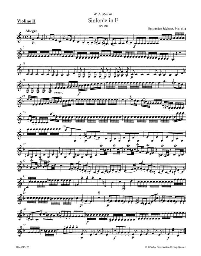 Symphony No.18 F major, KV.130 (Violin 2)