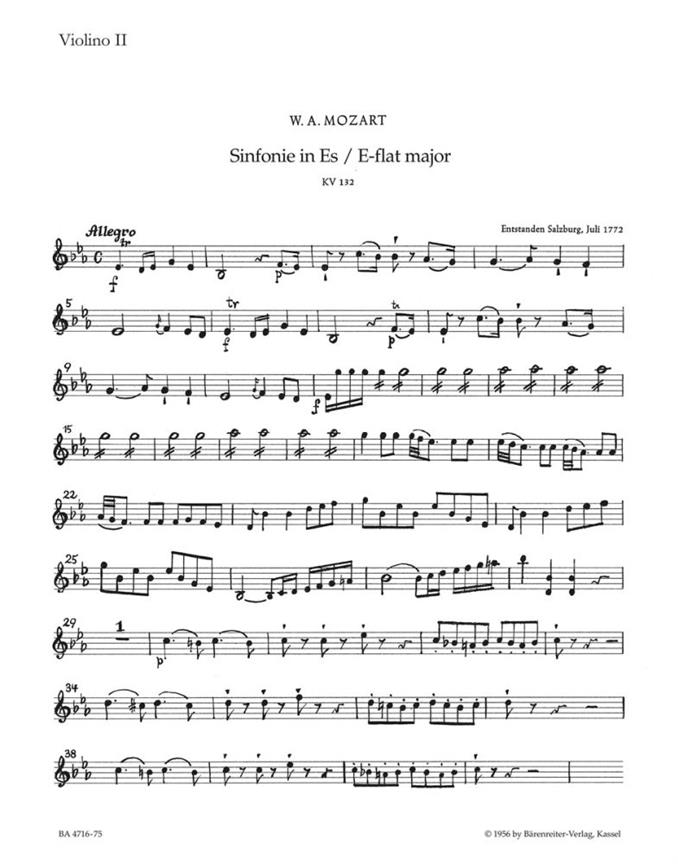 Symphony No.19 E-flat major, KV.132 (Violin 2)