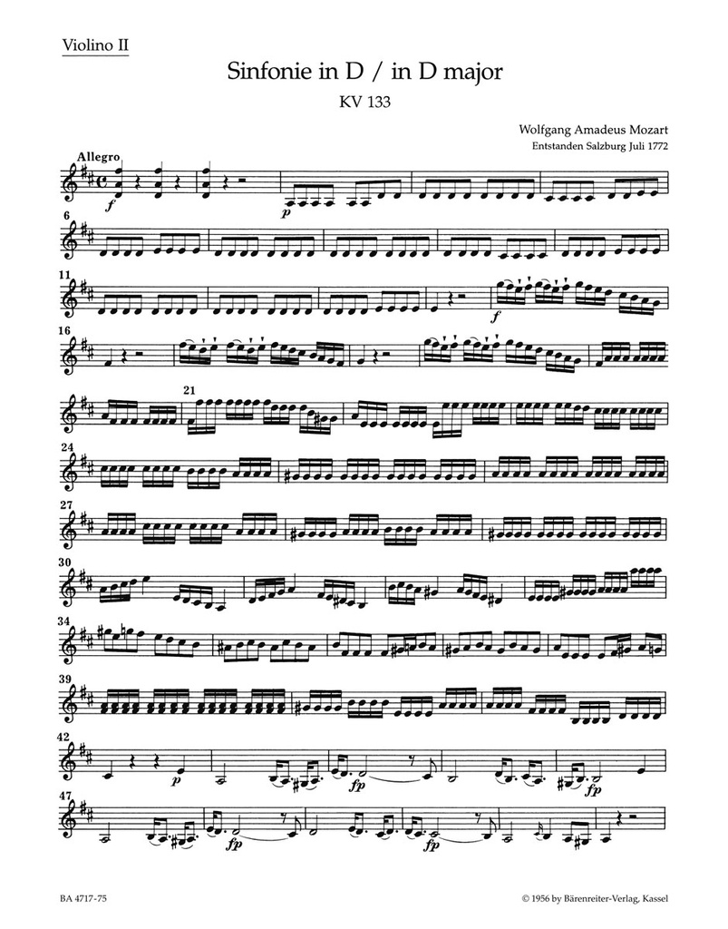 Symphony No.20 D major, KV.133 (Violin 2)