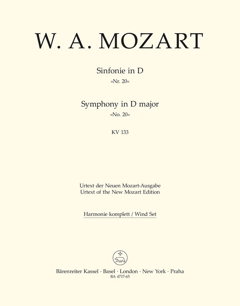 Symphony No.20 D major, KV.133 (Wind parts, Urtext edition)