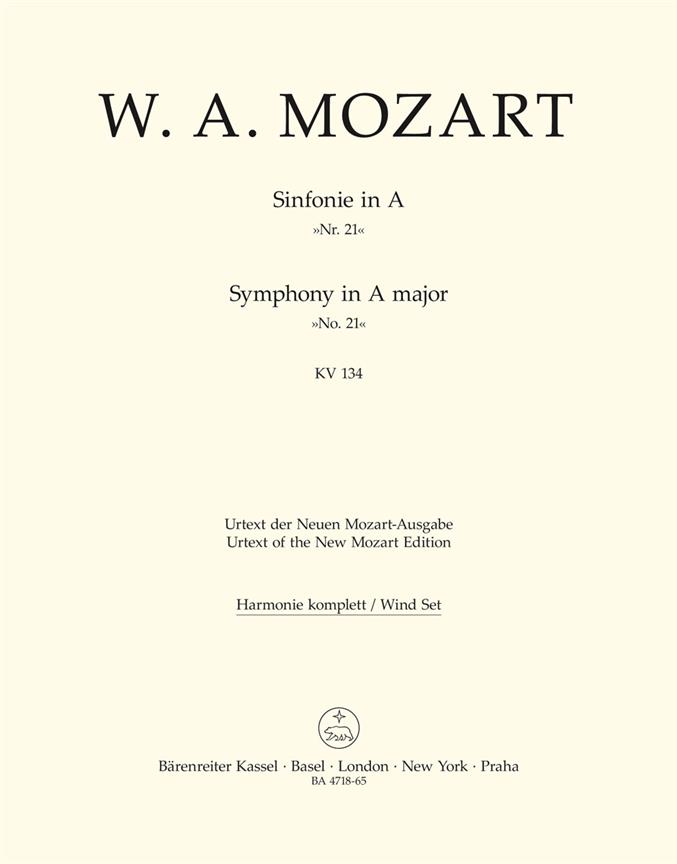 Symphony No.21 A major, KV.134 (Wind parts, Urtext edition)