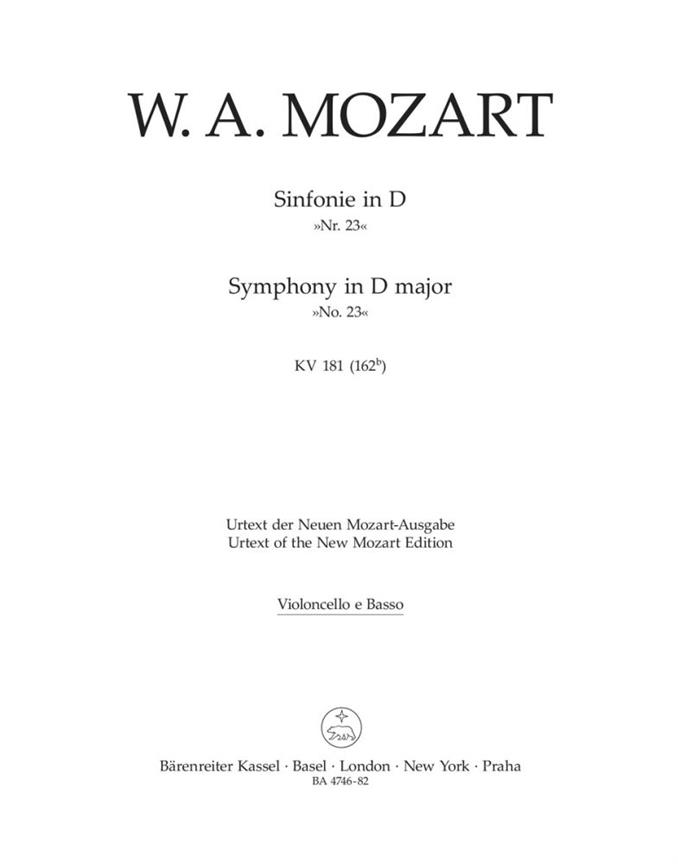 Symphony No.23 D major, KV.181 (162b) (Cello / Double bass)
