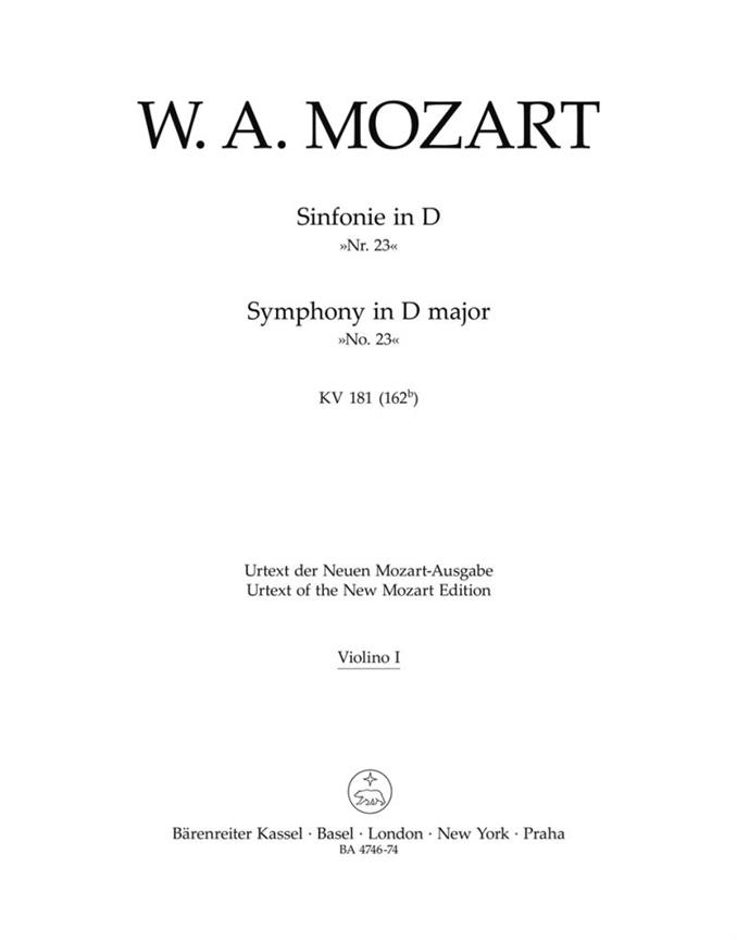 Symphony No.23 D major, KV.181 (162b) (Violin 1)